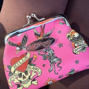 Ed Hardy Pink Skull Graphic Clutch